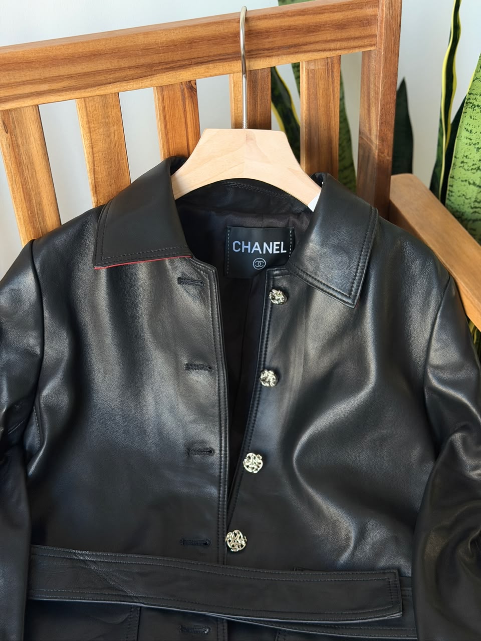 Chanel Leather Jacket with CC Logo Belt Detail