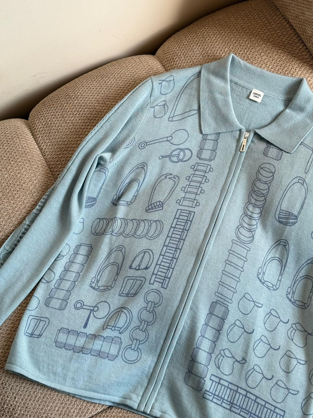 Hermès Object Motif Zip-Up Knit Cardigan