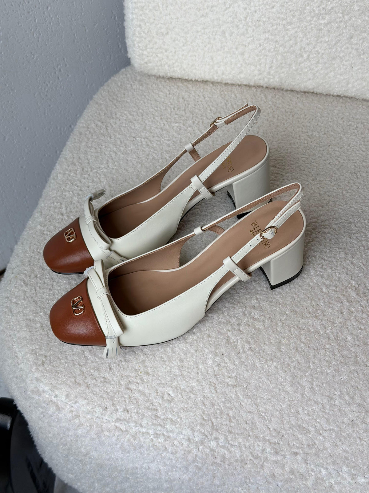 Valentino Garavani VLogo Bow Cap-Toe Slingback Pumps