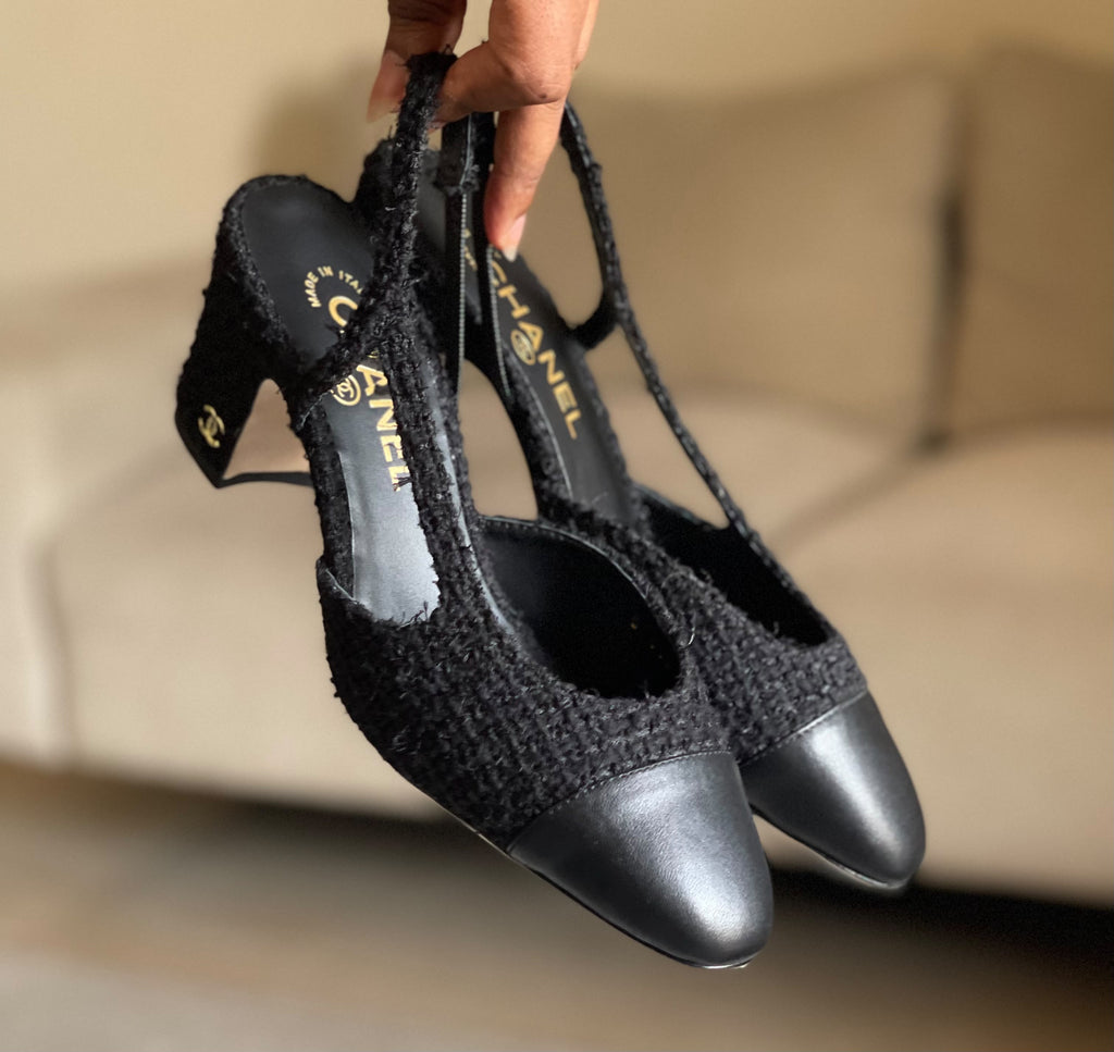 Chanel Tweed Cap-Toe Slingbacks
