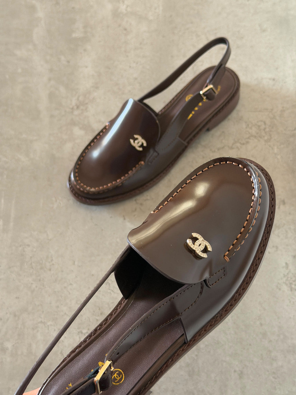 Chanel CC Logo Slingback Leather Loafers