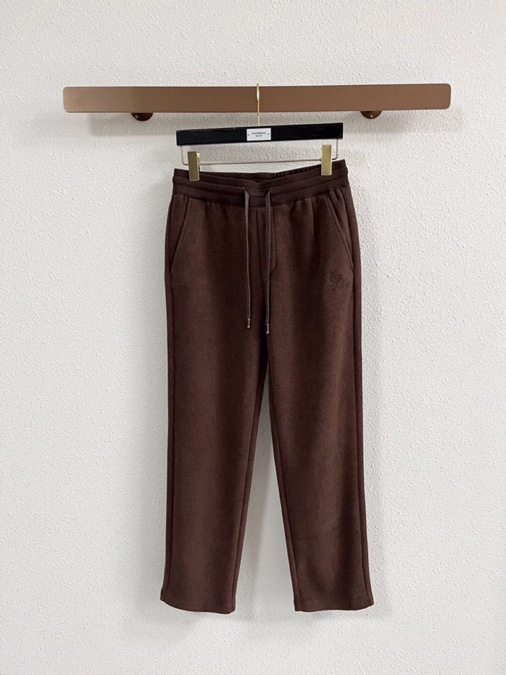 Brown Embroidered Drawstring Trousers