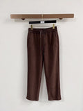 Brown Embroidered Drawstring Trousers