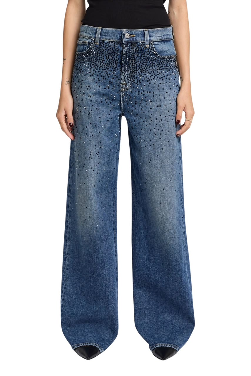 Miu Miu Rhinestone-Embellished Wide-Leg Denim Jeans