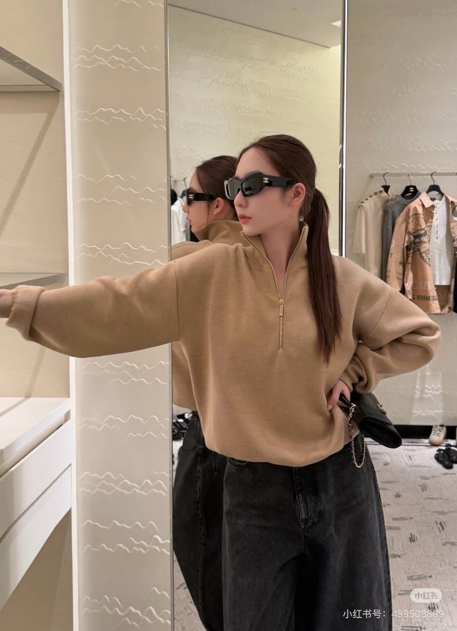 Chanel Quarter-Zip Knit Pullover Sweater
