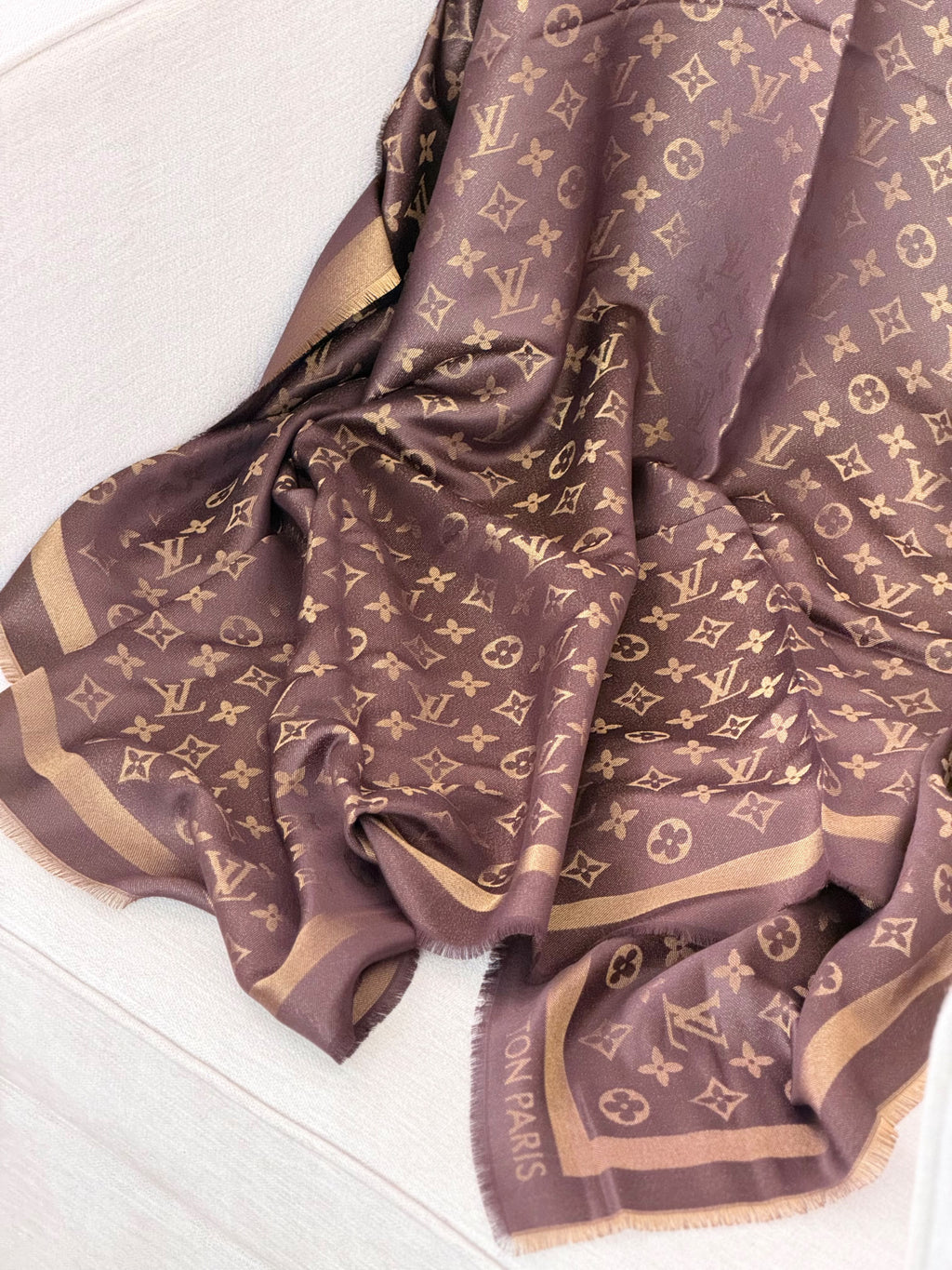 LV Monogram Fringed Square Scarf
