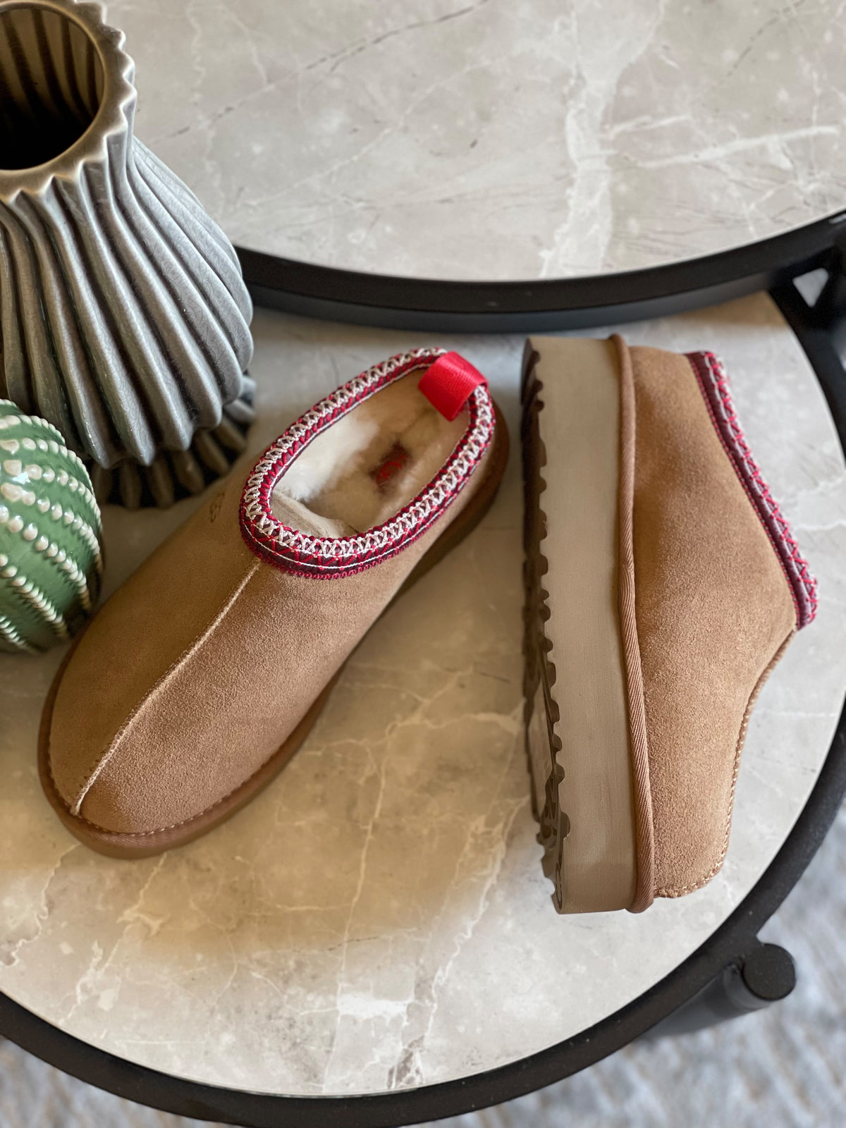UGG Braided-Trim Platform Mule Flats