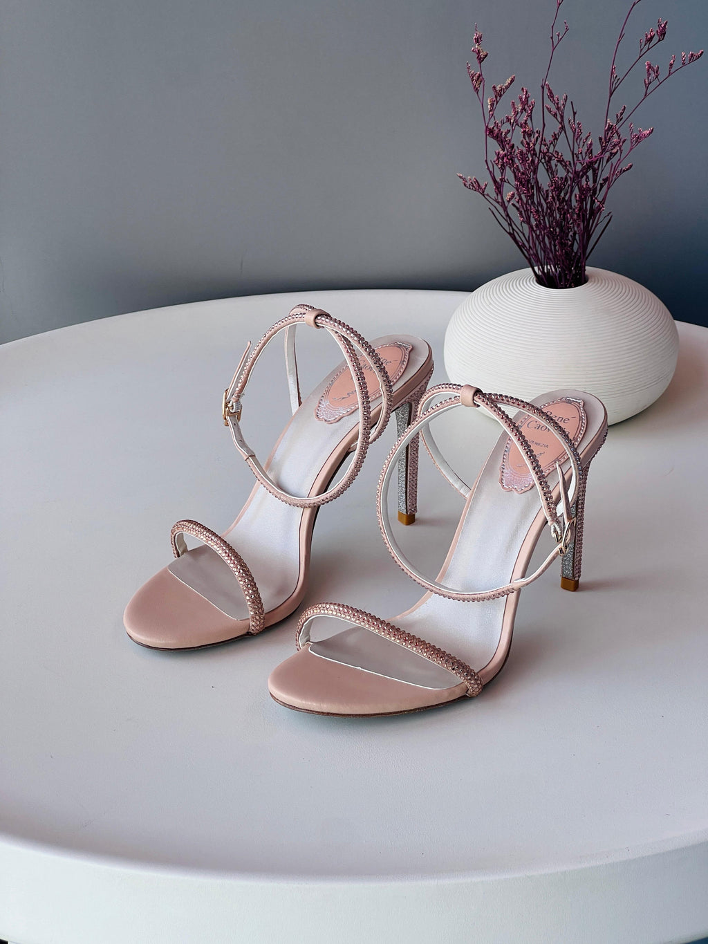 René Caovilla Cleo Crystal-Embellished Spiral High Heel Sandals