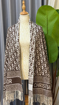 Dior Oblique Contrast Border Fringed Shawl