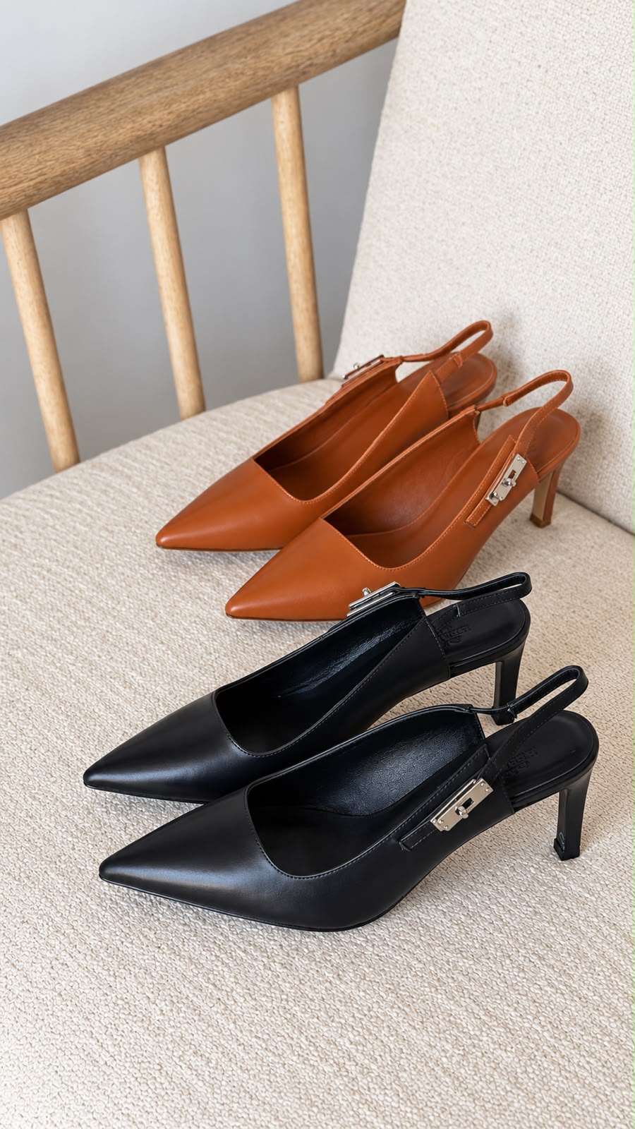 Hermès Leather Pointed-Toe Slingback Pumps