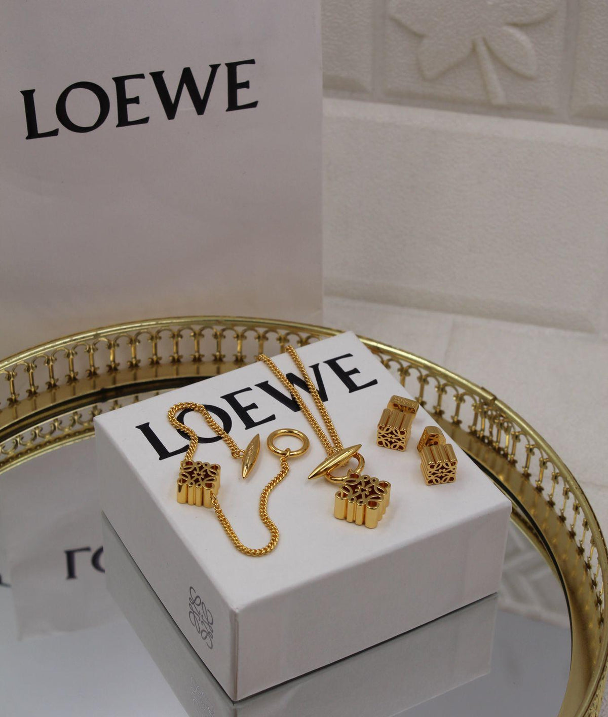 LOEWE Anagram Pendant Necklace and Earrings Set