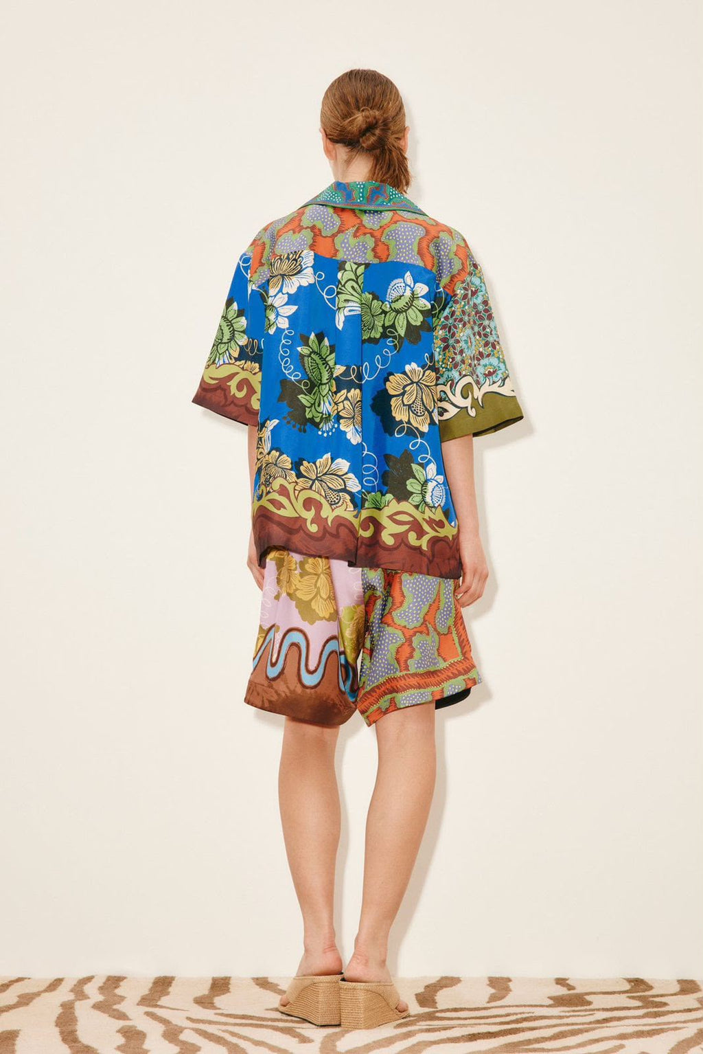 Alémais Multi-Color Patchwork Print Silk Short-Sleeve Shirt and Shorts Set