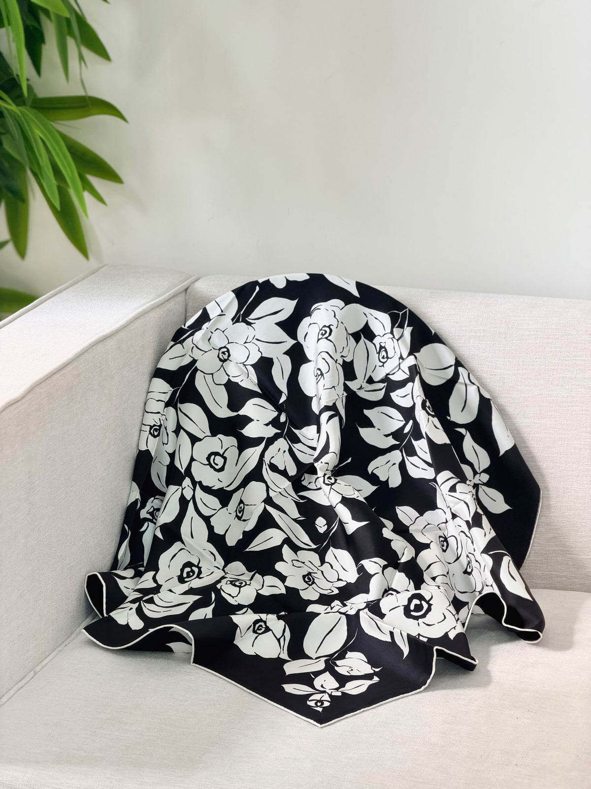 CHANEL Large camellia floral pattern Square Scarf