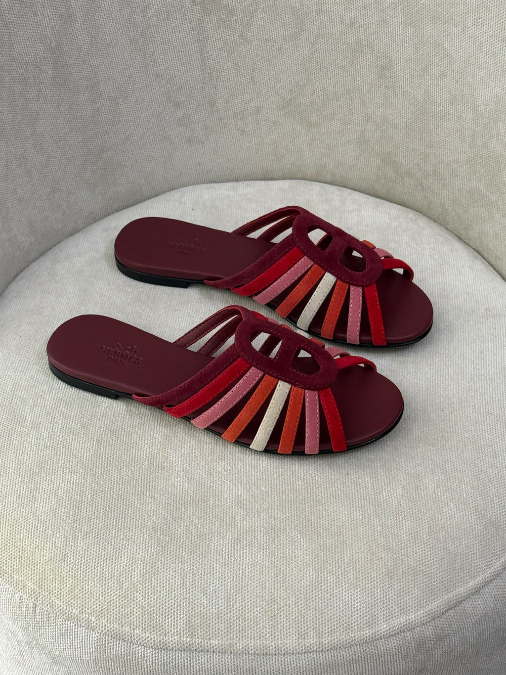 Hermès Multi-Color Suede Chaine d'Ancre Flat Sandals