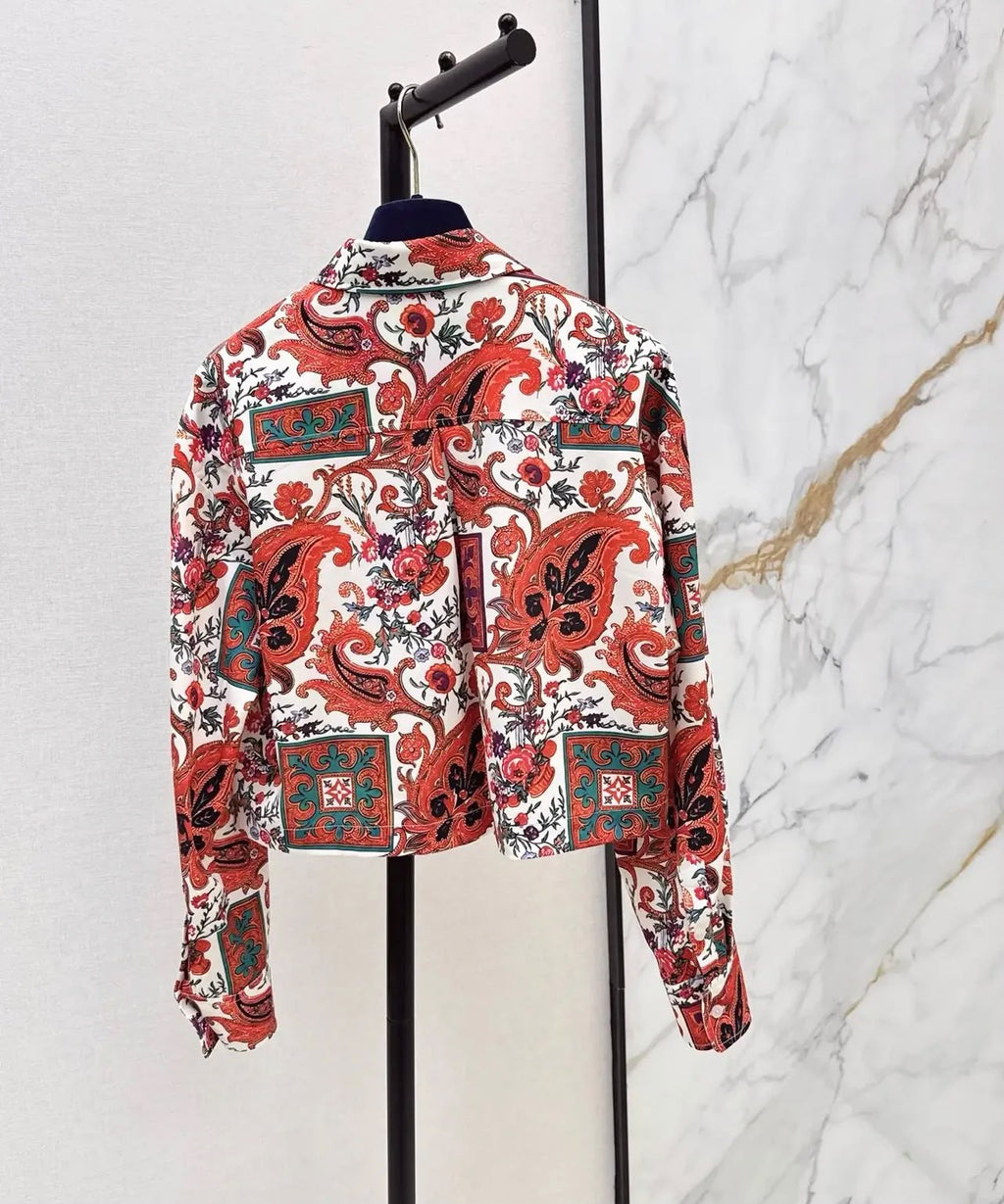 Louis Vuitton Bandana Paisley Printed Cropped Shirt & Maxi Skirt Set