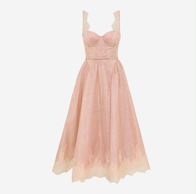 Zimmermann Lace-Trimmed Corset Midi Dress