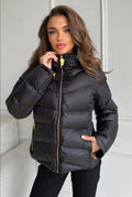 Moncler Short Down Puffer Jacket with Gold Hardware