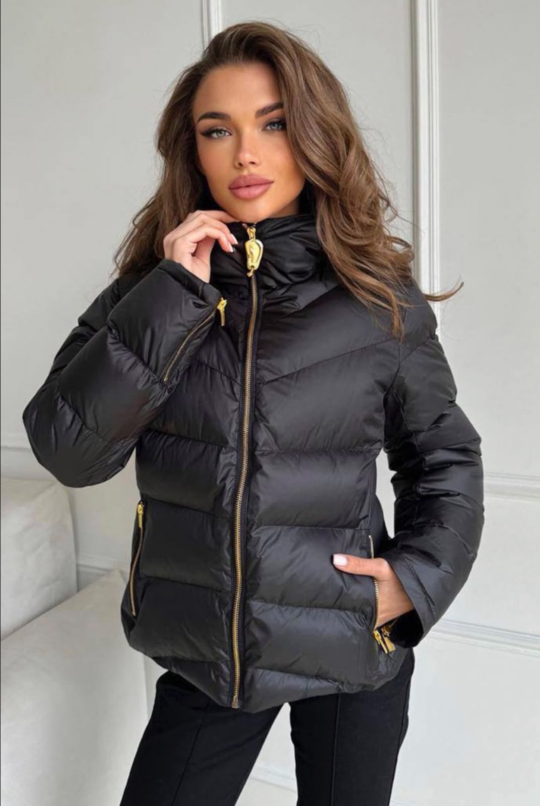 Moncler Short Down Puffer Jacket with Gold Hardware