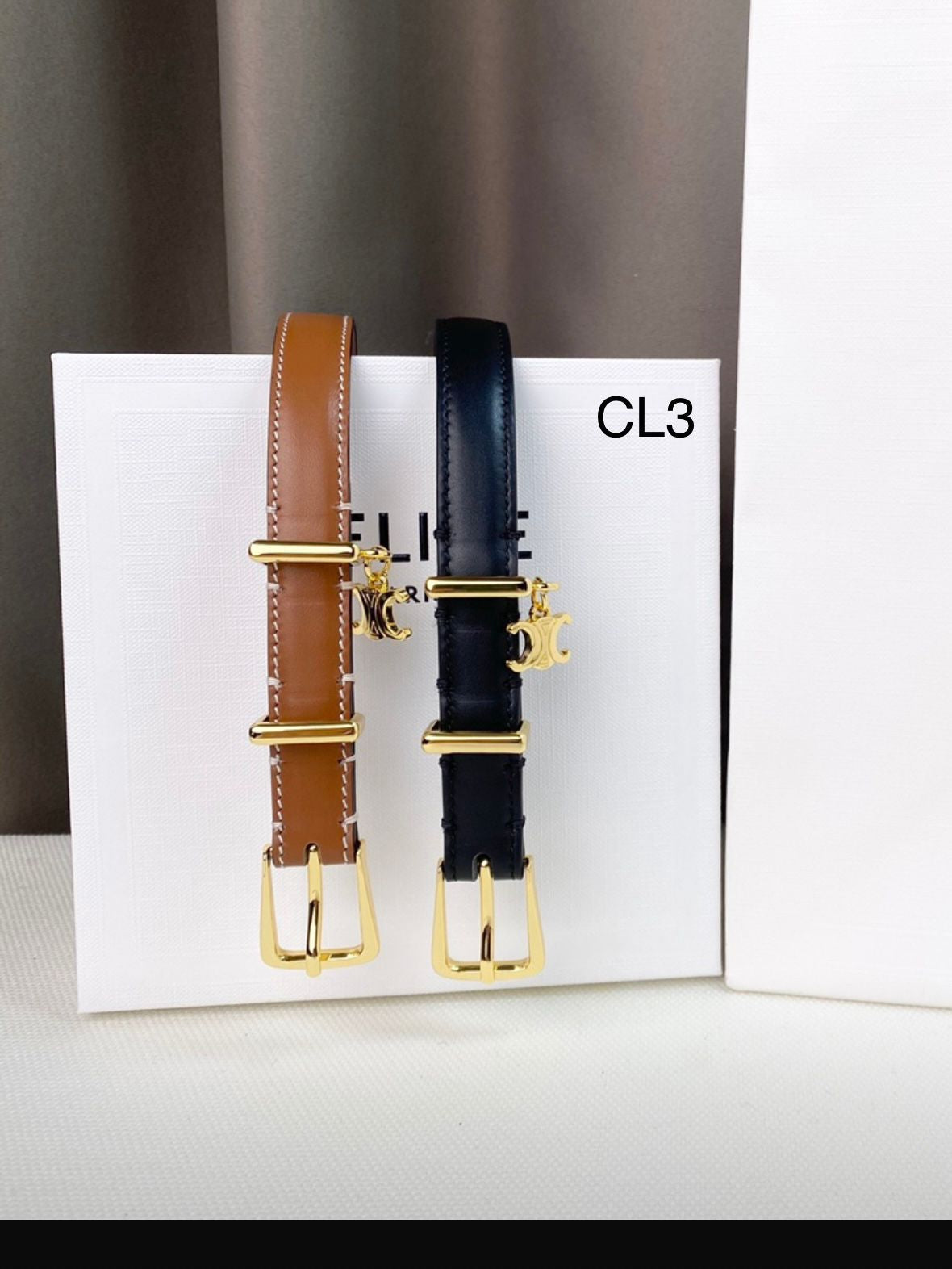 CELINE Triomphe Charm Leather Belt