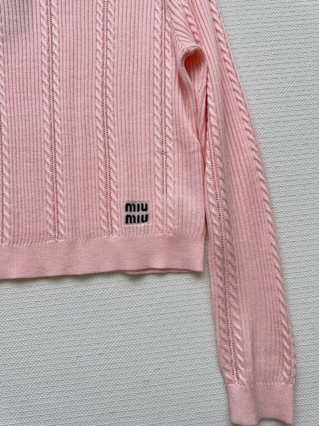 Miu Miu Crystal-Embellished Bow Cable-Knit Sweater