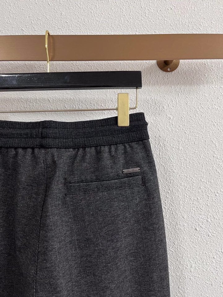 Charcoal Herringbone Drawstring Trousers