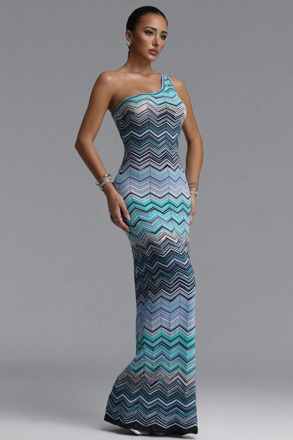 MISSONI Chevron One-Shoulder Maxi Dress