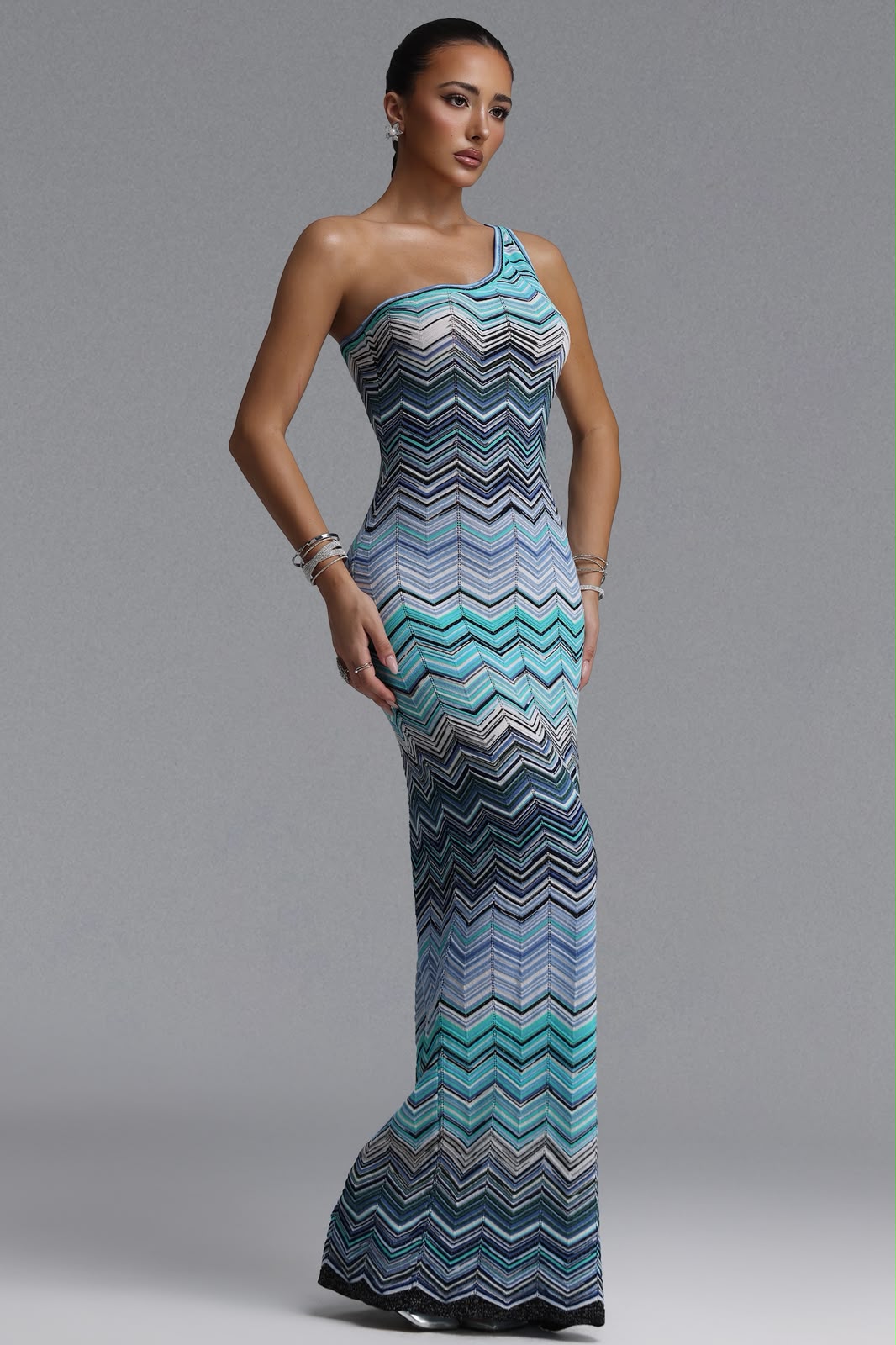 MISSONI Chevron One-Shoulder Maxi Dress