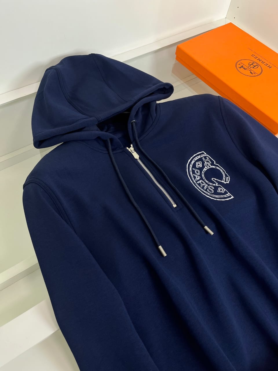HERMES Horse Emblem Quarter Zip Hoodie