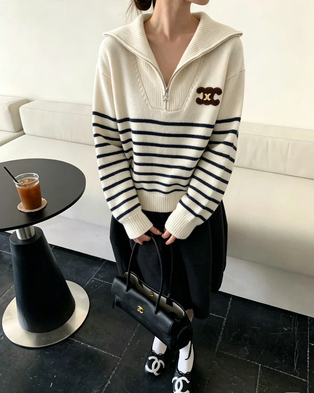 Celine Striped Half-Zip Sweater