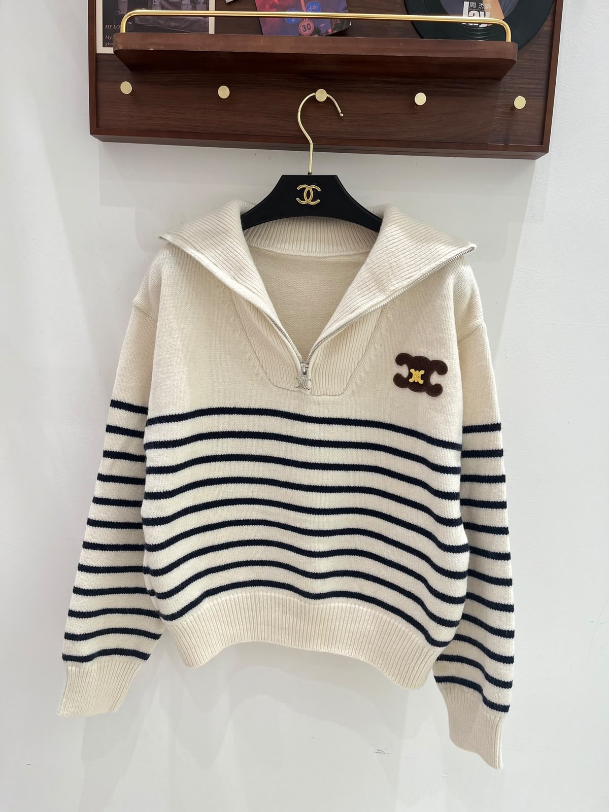Celine Striped Half-Zip Sweater