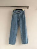 Chanel Light Wash High-Waisted Straight-Leg Denim Jeans with CC