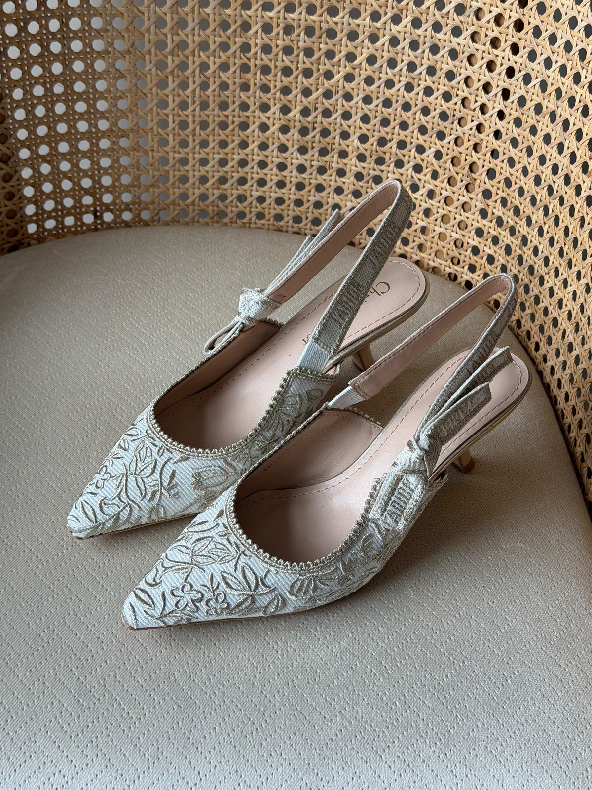 Dior Embroidered Slingback Kitten Heels 3cm
