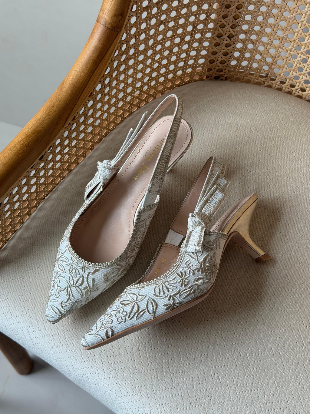 Dior Embroidered Slingback Kitten Heels 3cm