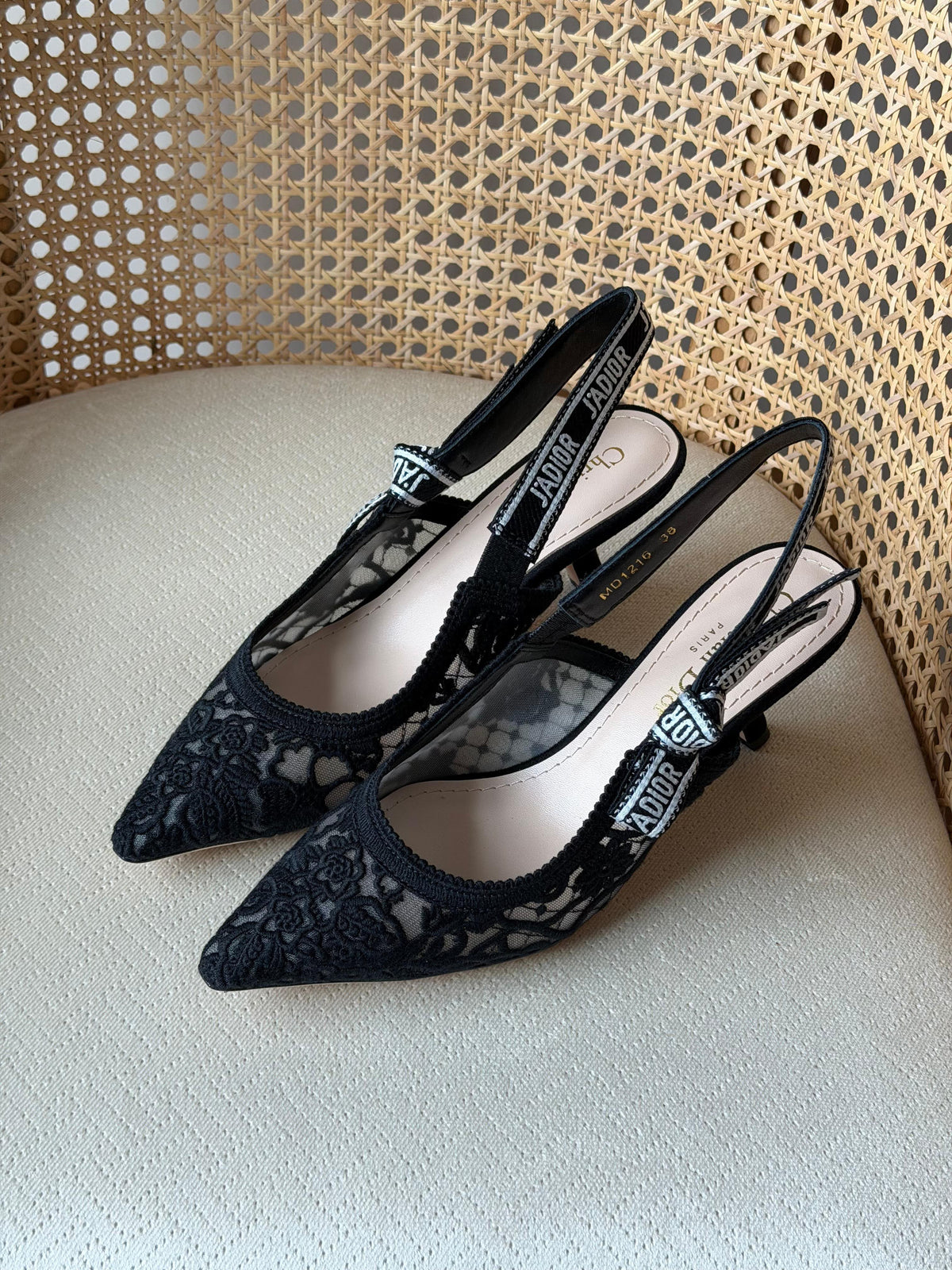 Dior Embroidered Slingback Kitten Heels 3cm