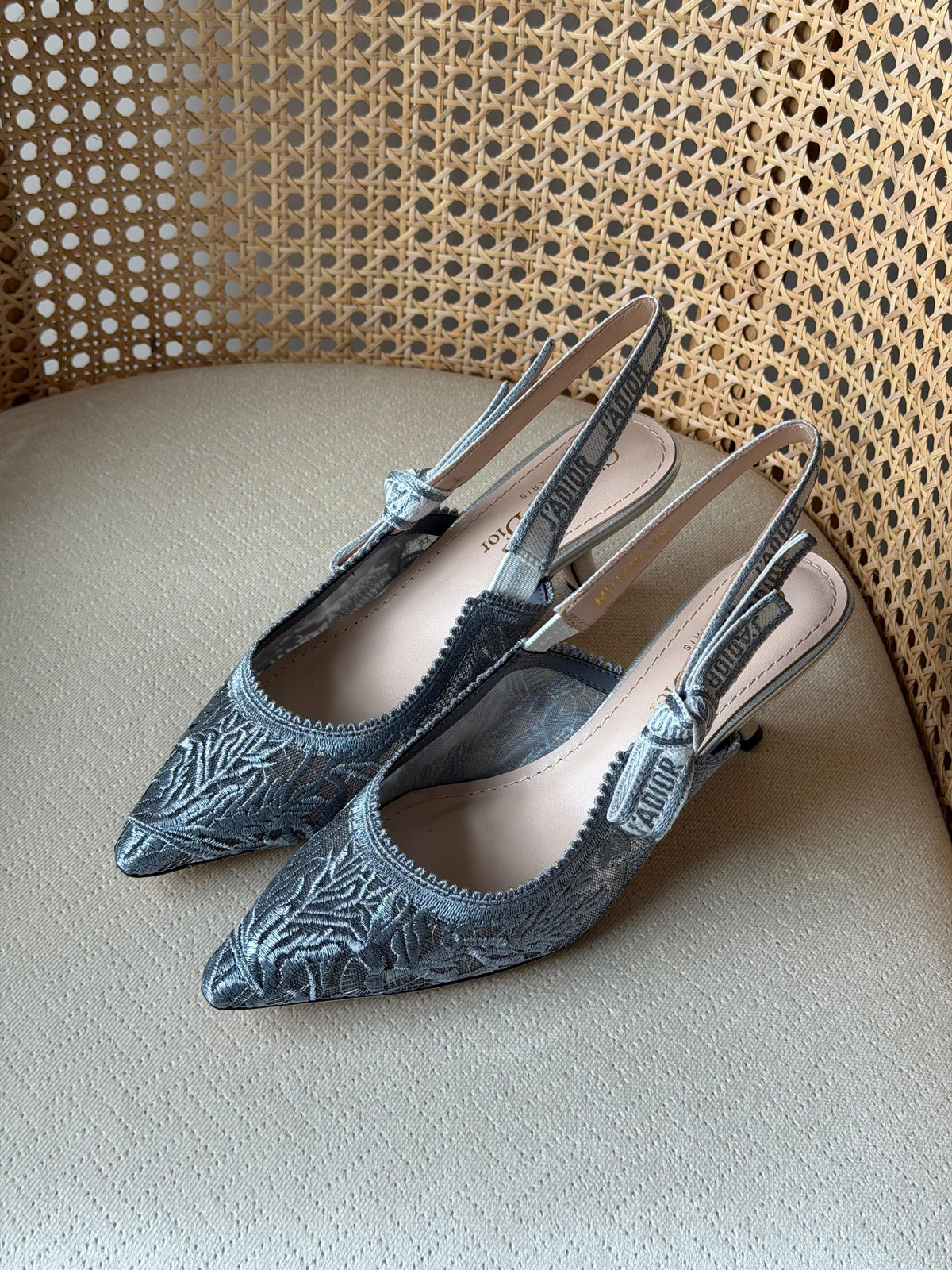 Dior Embroidered Slingback Kitten Heels 3cm