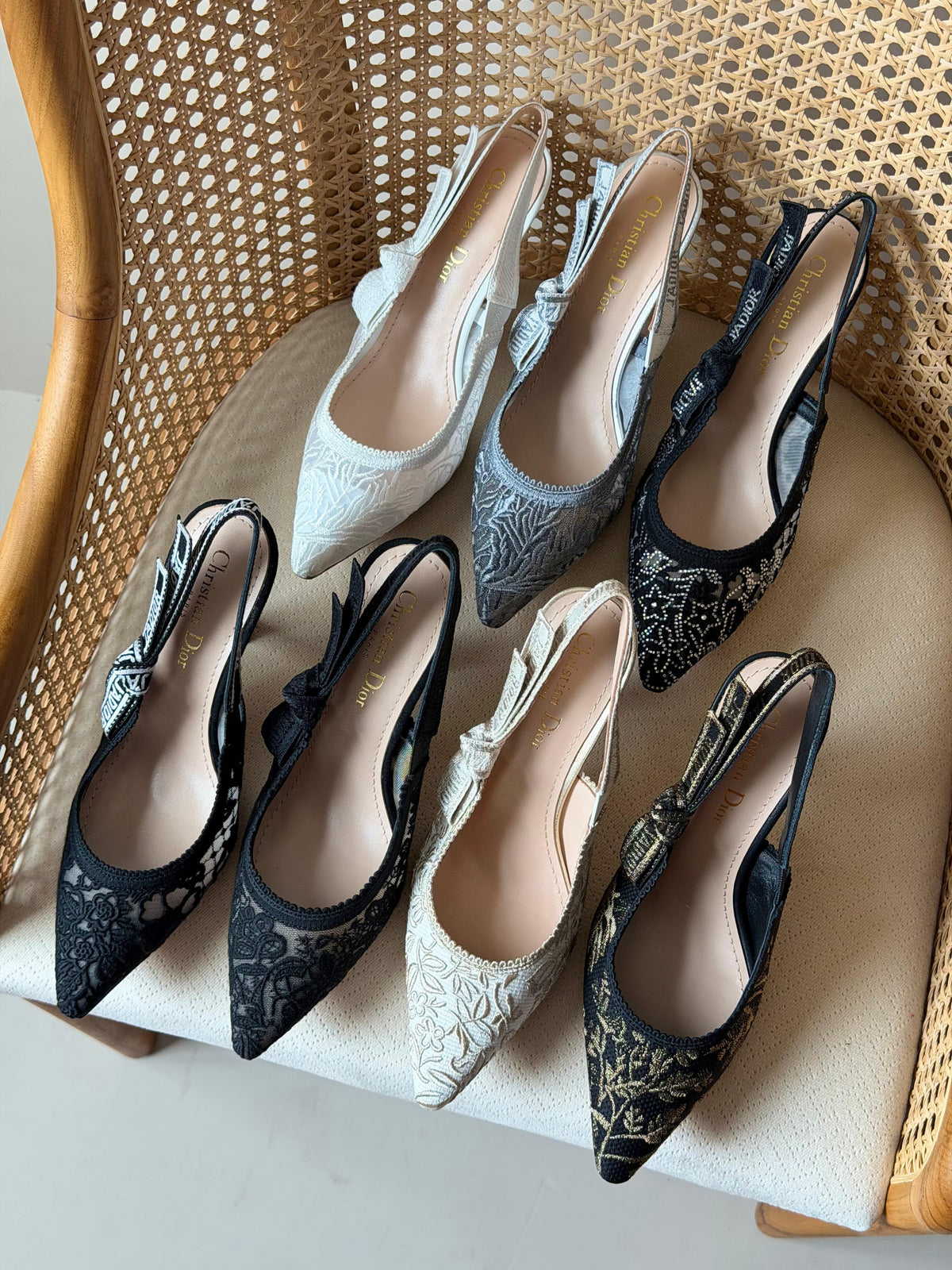 Dior Embroidered Slingback High Heels 7cm