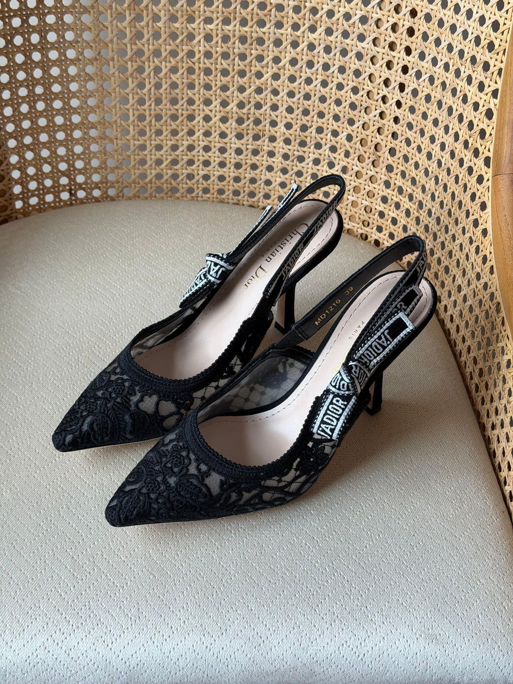 Dior Embroidered Slingback High Heels 7cm
