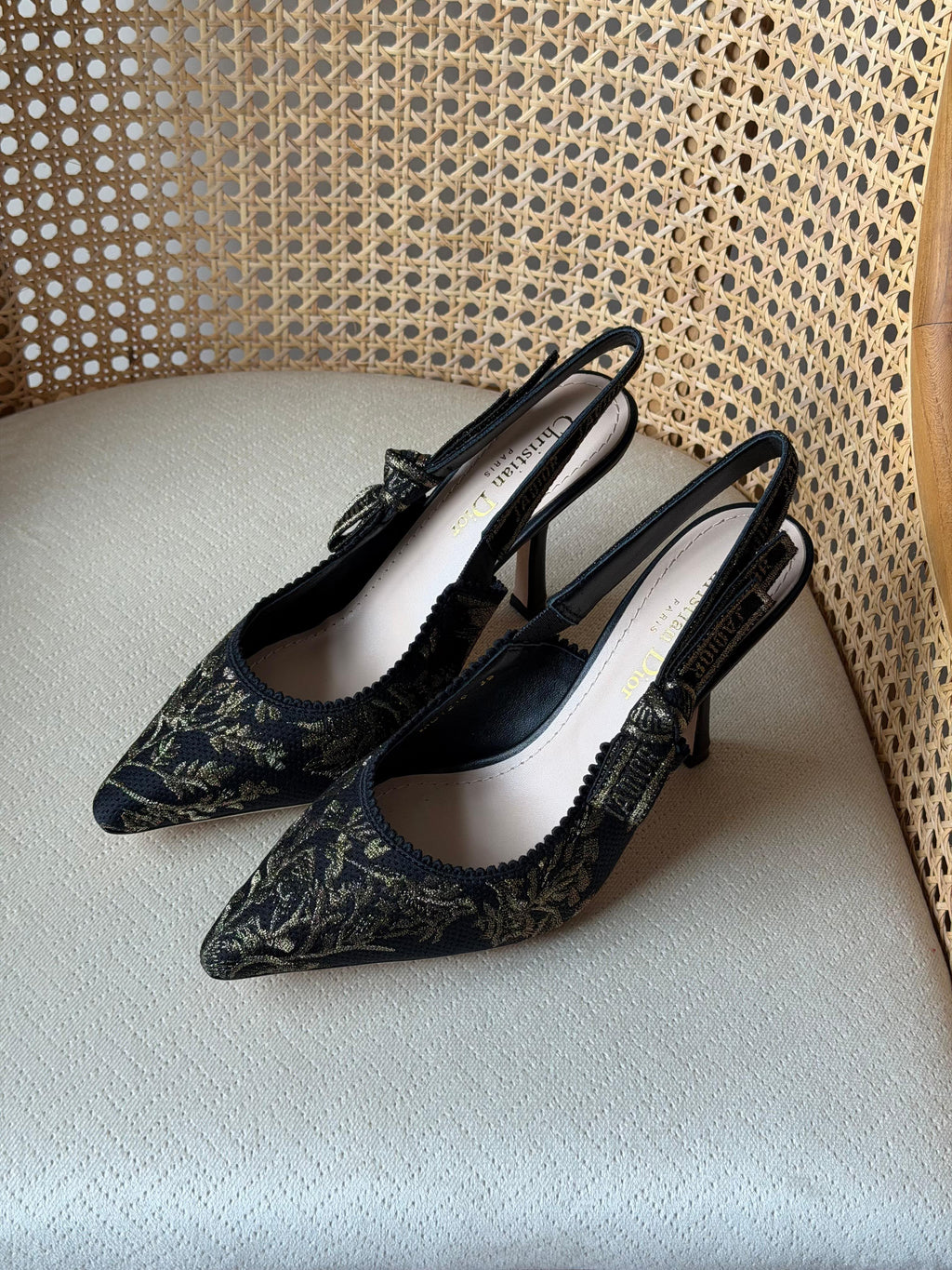 Dior Embroidered Slingback High Heels 7cm
