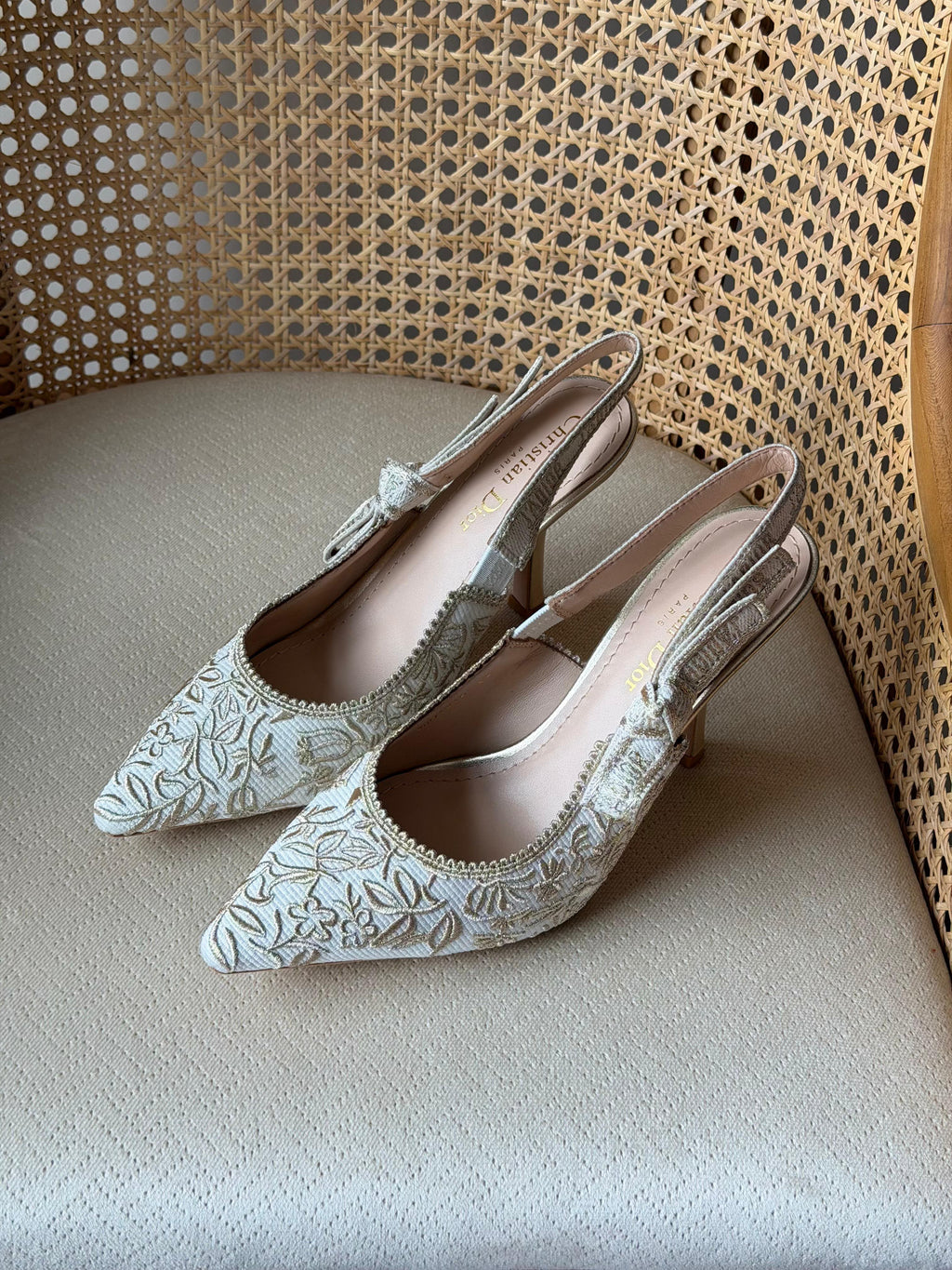 Dior Embroidered Slingback High Heels 7cm