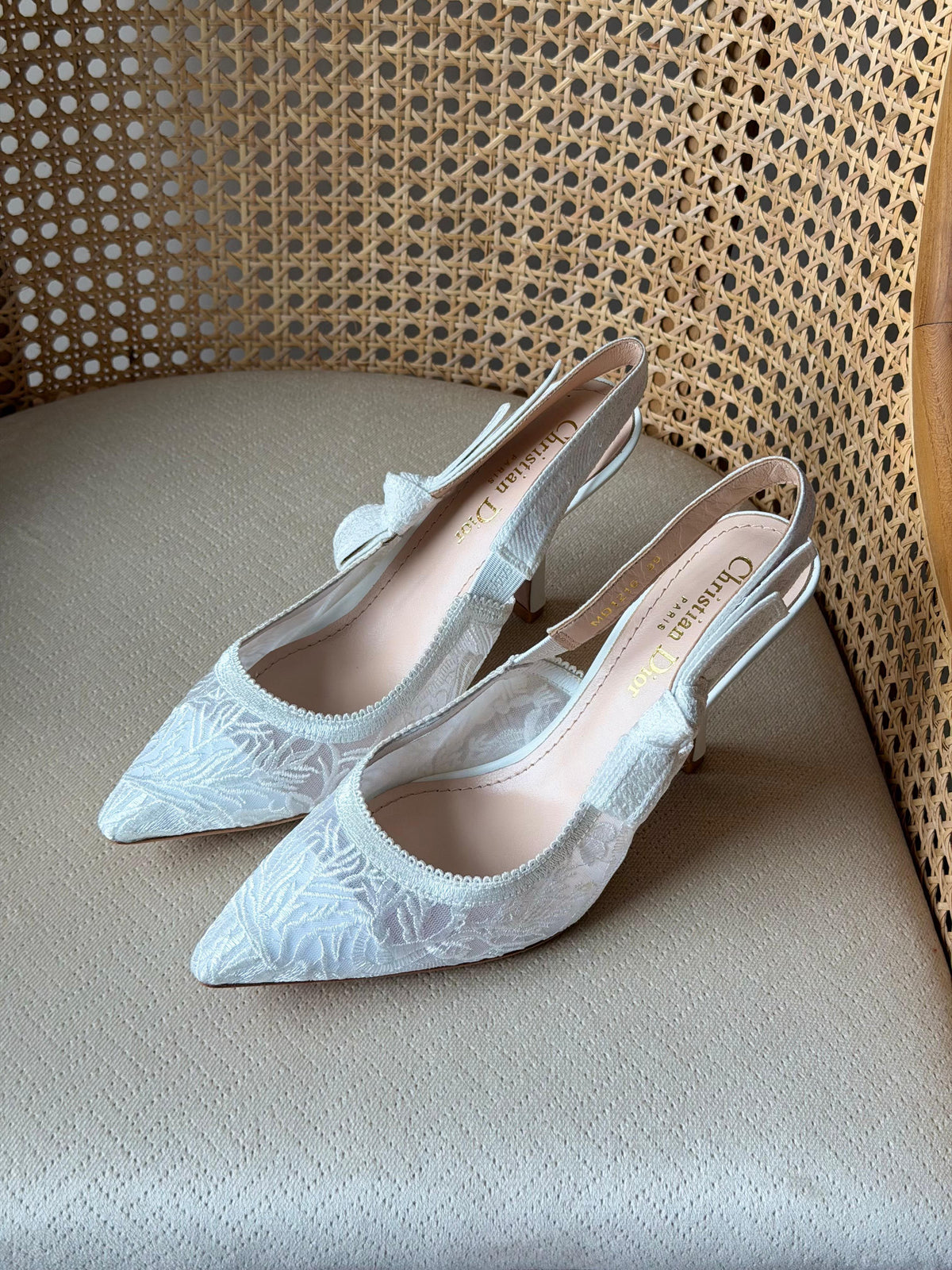 Dior Embroidered Slingback High Heels 7cm