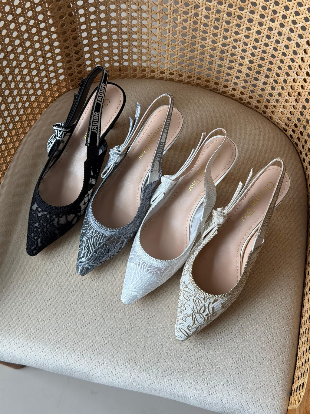 Dior Embroidered Slingback Kitten Heels 3cm