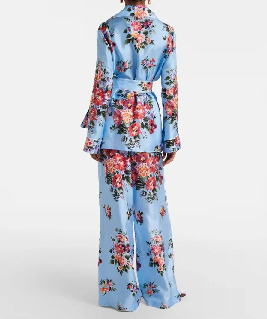 Dolce & Gabbana Flower Bouquet-Print Silk Set