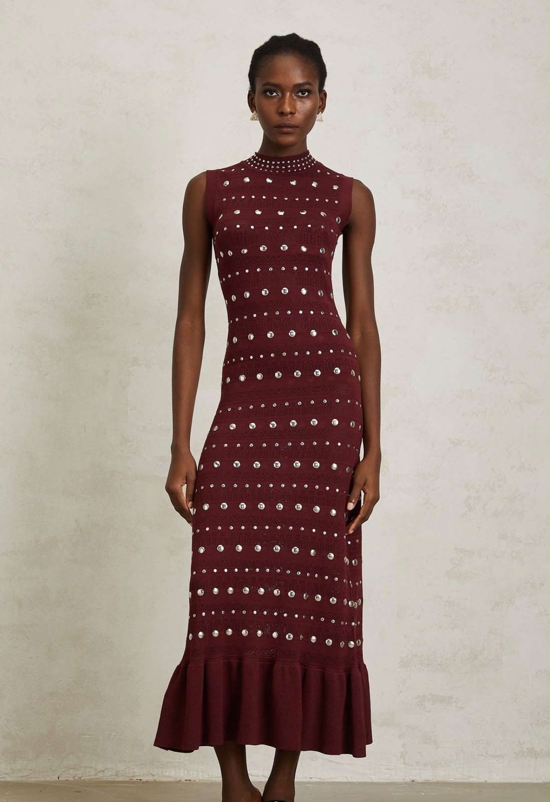 Sandro Stud-Embellished Knit Midi Dress