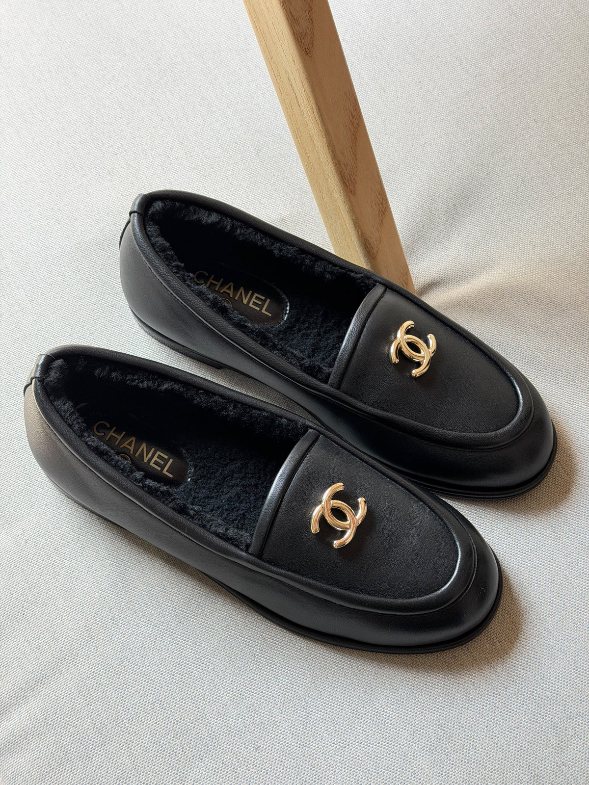 Chanel Shearling-Lined CC Logo Loafers
