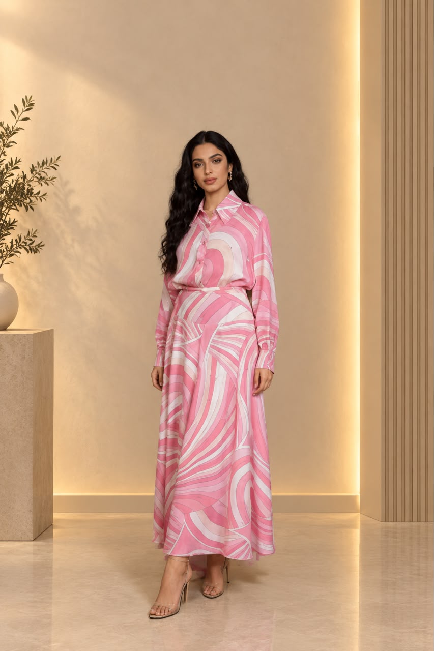 Emilio Pucci Abstract Print Silk Blouse and Skirt Set