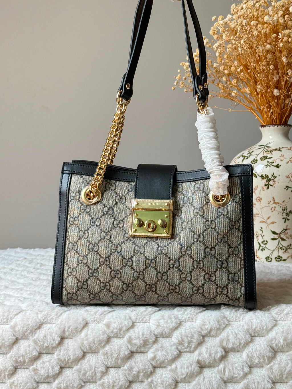 Gucci GG Supreme Tote Bag with Web Stripe Shoulder Strap