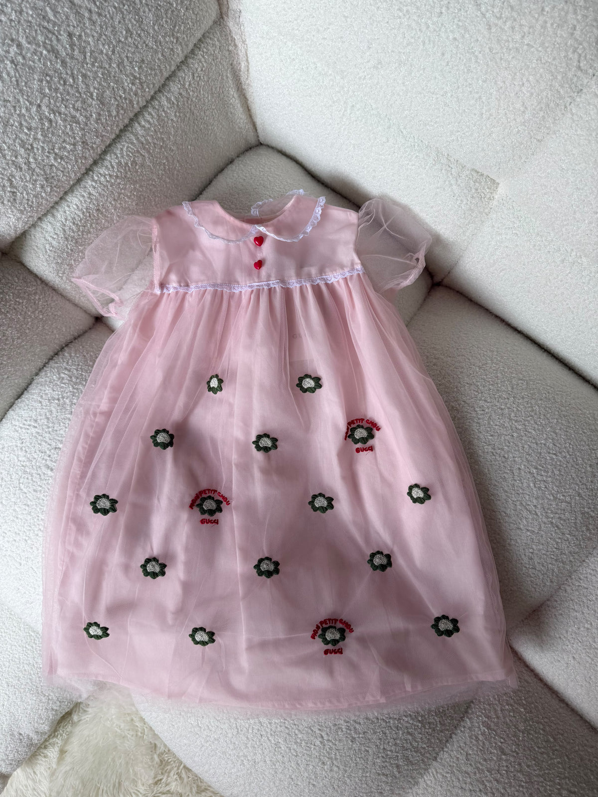Gucci Kids Pink Floral Tulle Dress