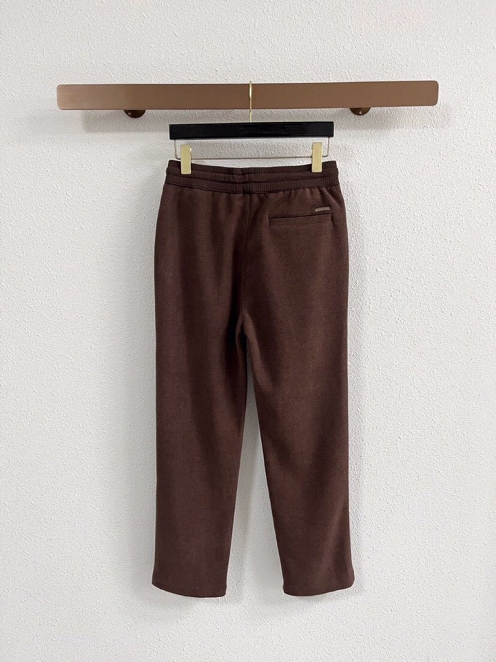 Brown Embroidered Drawstring Trousers