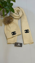 CHANEL Pom Pom Scarf & Beanie Set