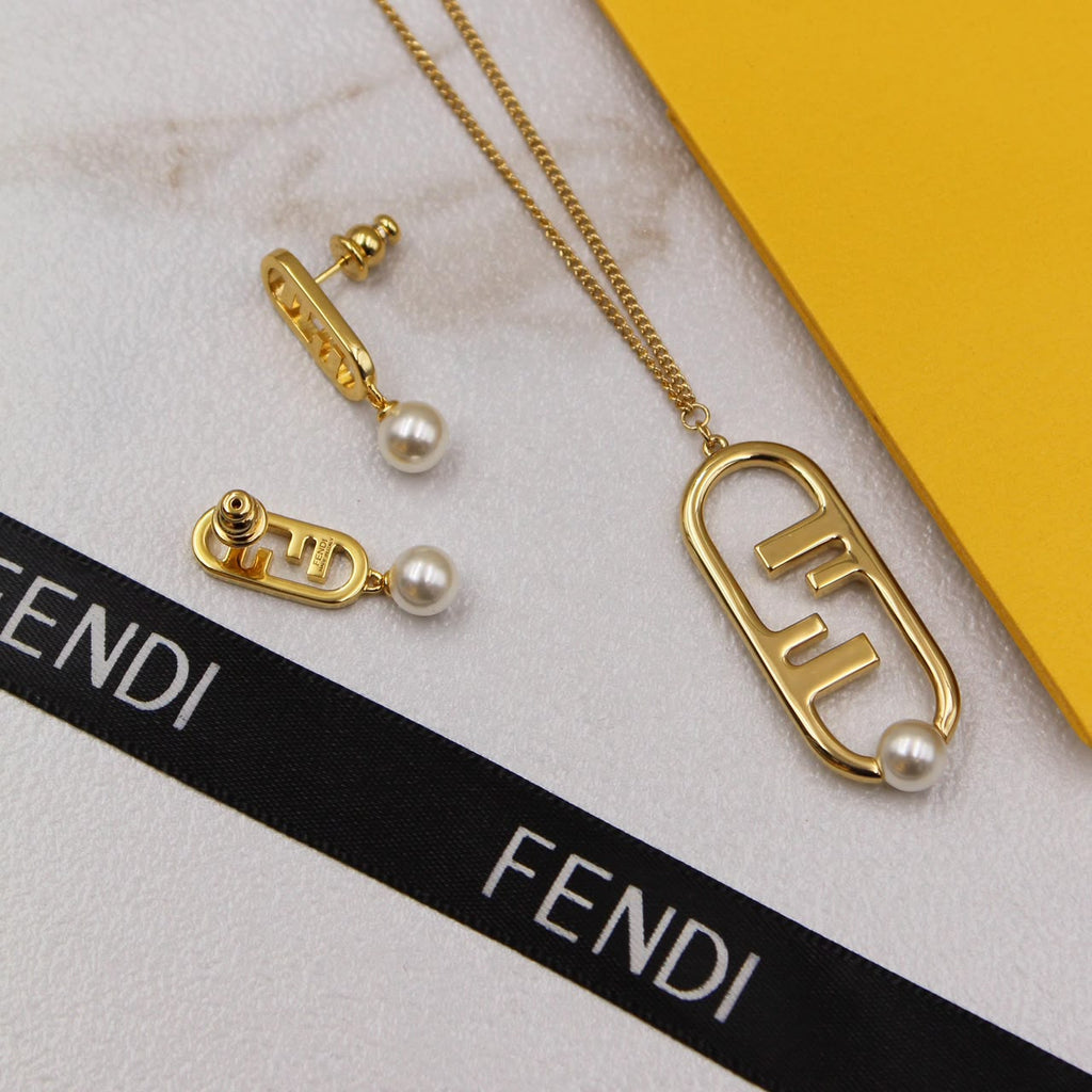 Fendi FF Pearl Necklace & Earrings Set